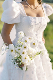 White Trendy Square Neck Short Sleeves A-Line Floral Wedding Dresses