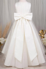 Jewel Neck Sleeveless A-Line Tulle Flower Girl Dresses with Bow