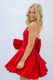 Red Cute Strapless A-Line Satin Short Homecoming Dresses with Bow