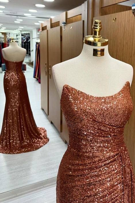 Glamorous Floor-Length Spaghetti Straps Mermaid Satin Prom Dresses