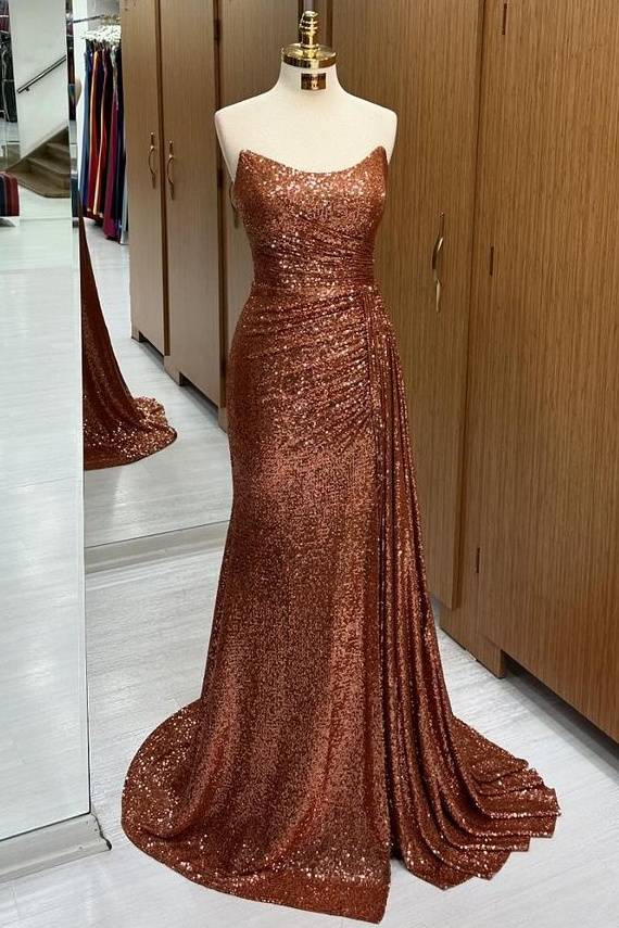 Glamorous Floor-Length Spaghetti Straps Mermaid Satin Prom Dresses