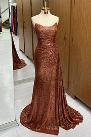 Glamorous Floor-Length Spaghetti Straps Mermaid Satin Prom Dresses