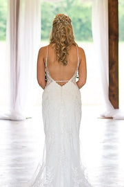 Stunning Mermaid Backless Lace Tulle Wedding Dresses with Open Back