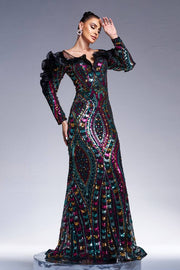 Sequined Mermaid Off-The-Shoulder Evening Dresses with Long Sleeves