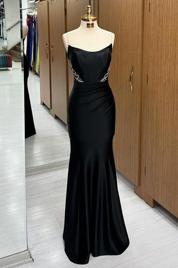 Glamorous Floor-Length Spaghetti Straps Mermaid Satin Prom Dresses