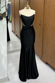 Glamorous Floor-Length Spaghetti Straps Mermaid Satin Prom Dresses