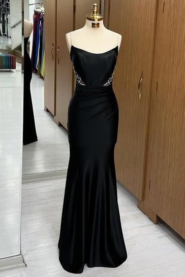 Glamorous Floor-Length Spaghetti Straps Mermaid Satin Prom Dresses