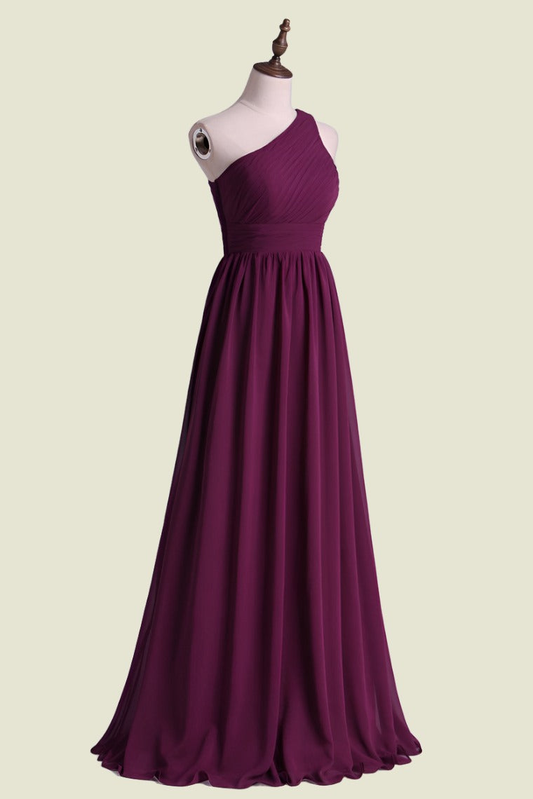 Orchid One-Shoulder Sleeveless A-Line Chiffon Long Bridesmaid Dresses