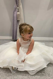 A-Line Crew Neck Tulle Flower Girl Dresses with Sash