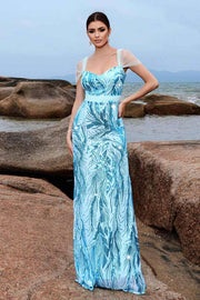 Capped Floor-Length Column Sequin Prom Evening Dresses