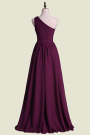 Orchid One-Shoulder Sleeveless A-Line Chiffon Long Bridesmaid Dresses