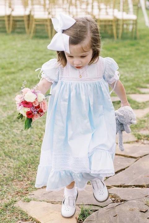 Sky Blue Jewel Neck Short Sleeves Tea-Length Flower Girl Dresses