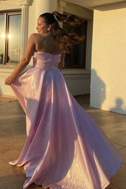 Pink A-Line Satin Strapless Party Dresses with Rhinestones