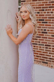 Lilac Mermaid Square Neck Lace Sleeveless Party Dresses