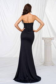 Black Sweetheart Strapless Mermaid Satin Evening Dresses with Slit