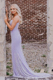 Lilac Mermaid Square Neck Lace Sleeveless Party Dresses