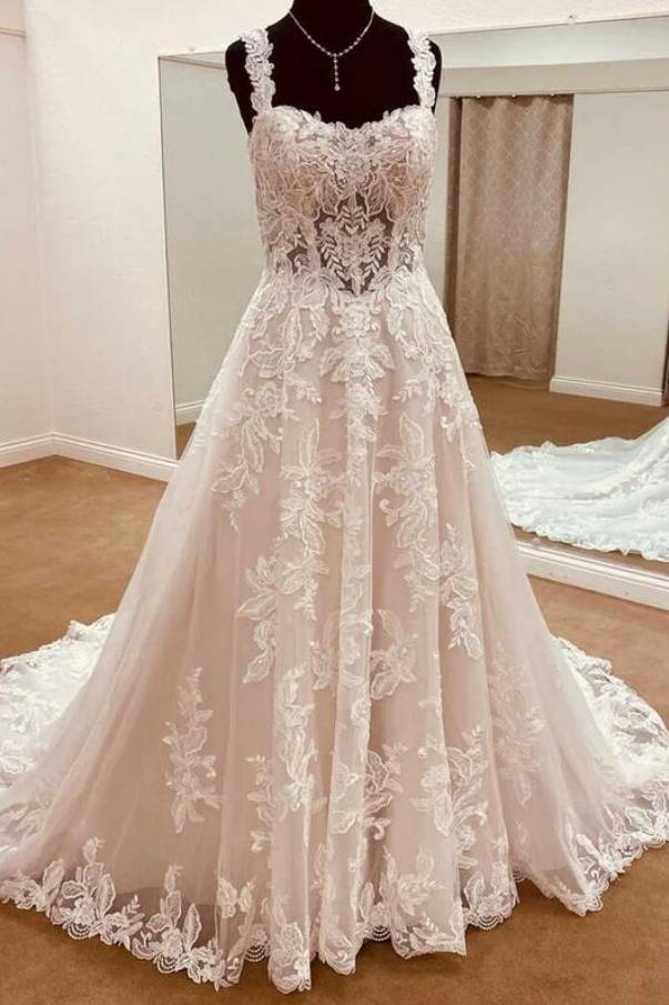 Exquisite Sweetheart Long A-Line Lace Wedding Dresses with Appliques