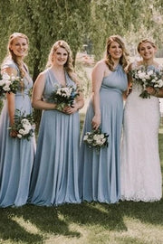 Dusty Blue A-Line Chiffon Bridesmaid Dresses