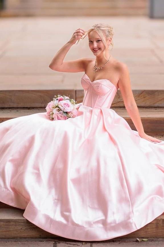 Pink Sweetheart Strapless Long A-Line Prom Dresses