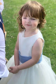 Beaded Floor-Length Sleeveless A-Line Tulle Flower Girl Dresses with Ruffles