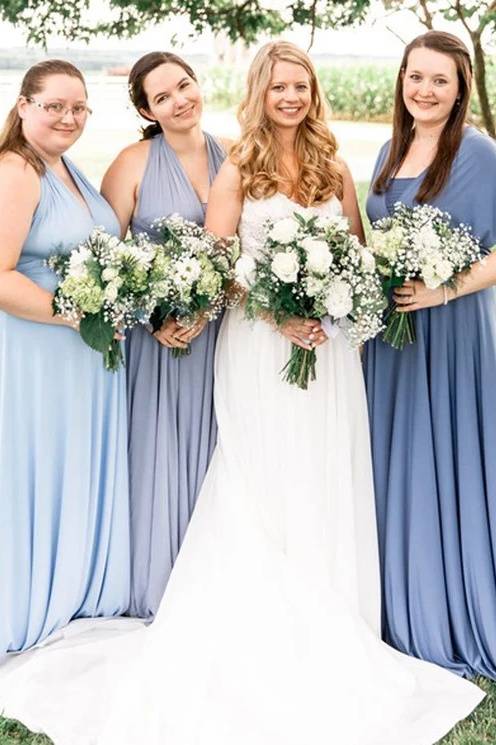 Dusty Blue A-Line Chiffon Bridesmaid Dresses