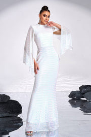 White Crew Neck Mermaid Sequin Evening Dresses