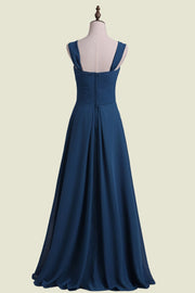 Ink Blue Sweetheart Straps A-Line Chiffon Long Bridesmaid Dresses