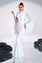 White Crew Neck Mermaid Sequin Evening Dresses