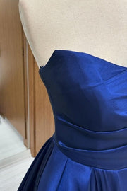 Exquisite Strapless Sweep Train A-Line Satin Prom Dresses