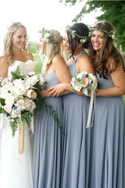 Dusty Blue A-Line Chiffon Bridesmaid Dresses