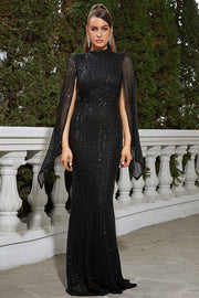 Black Crew Neck Mermaid Sequin Evening Dresses