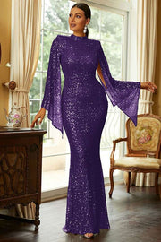 Purple Crew Neck Mermaid Sequin Evening Dresses