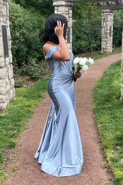 Deluxe Off-The-Shoulder Mermaid Floor-Length Satin Prom Dresses