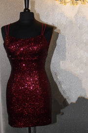 Red Criss Cross Straps Sequined Short Mermaid Homecoming Dresses