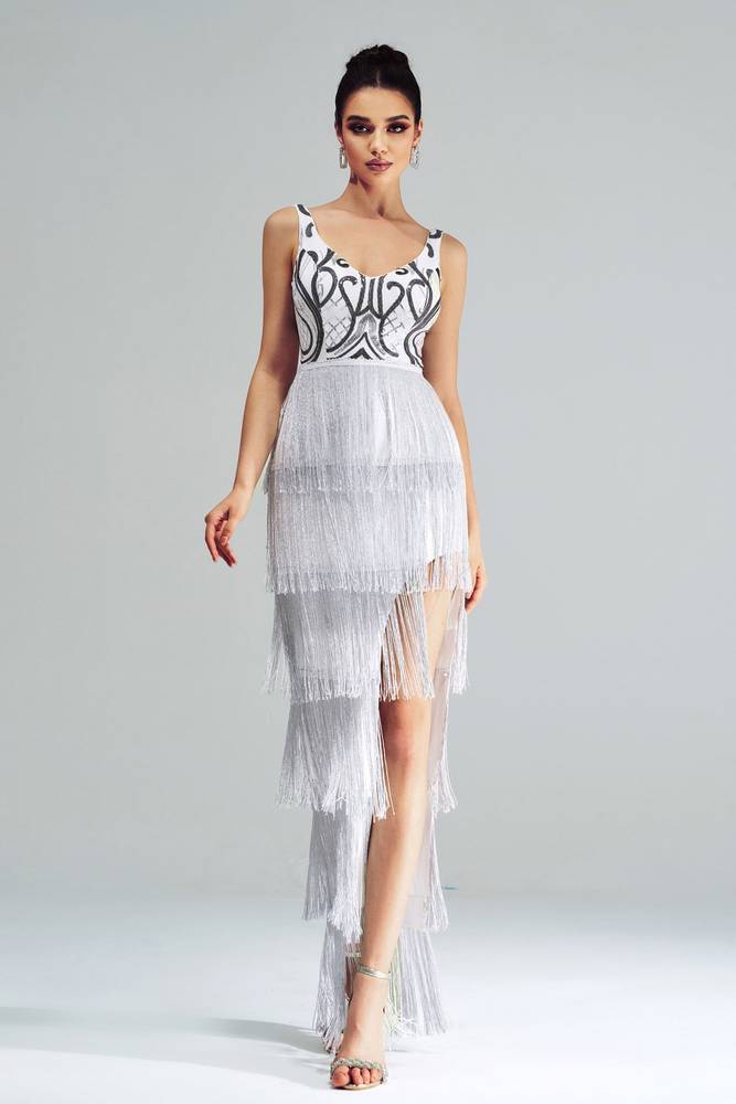 Sexy Sleeveless Mermaid Sequin Evening Party Dresses with Tassel