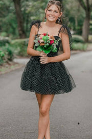 Black Spaghetti Straps Tulle A-Line Short Homecoming Dresses