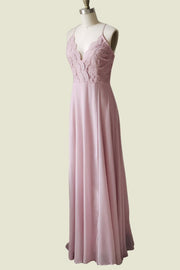 Sexy V-Neck Spaghetti Straps Lace A-Line Chiffon Bridesmaid Dresses