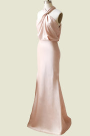 Pink Sleeveless Mermaid Satin Long Bridesmaid Dresses