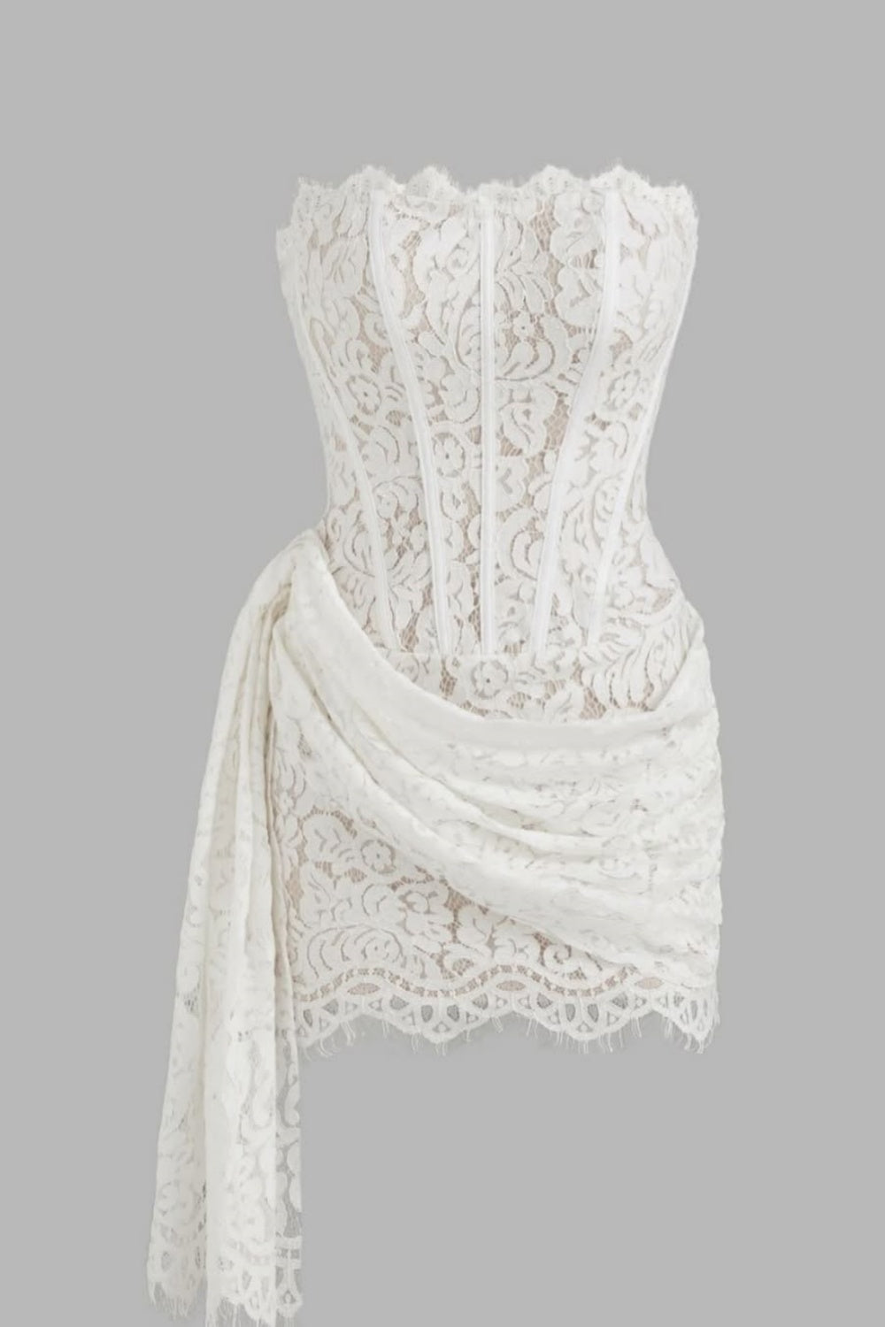 Chic Sheath Short Lace Ruffles Strapless Homecoming Dresses