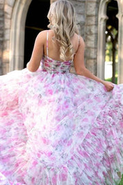 Fabulous Spaghetti Straps Sleeveless Long A-Line Tulle Prom Dresses