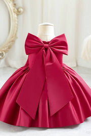 Red Ball Gown Sleeveless Satin Flower Girl Dresses with Bow