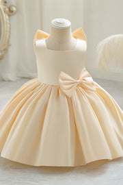 Champagne Ball Gown Sleeveless Satin Flower Girl Dresses with Bow