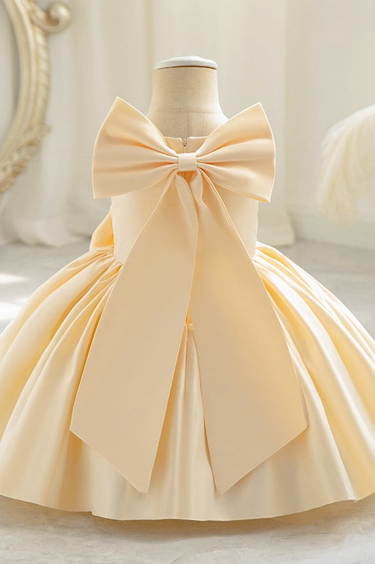 Champagne Ball Gown Sleeveless Satin Flower Girl Dresses with Bow