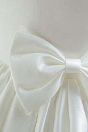 White Ball Gown Sleeveless Satin Flower Girl Dresses with Bow