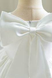 White Ball Gown Sleeveless Satin Flower Girl Dresses with Bow