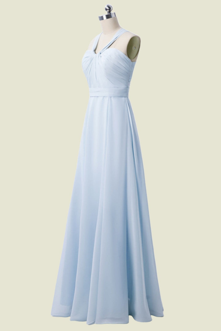 Sky Blue Sleeveless Criss Cross Straps Floor-Length Chiffon Bridesmaid Dresses