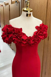 Elegant Red V-Neck Off-The-Shoulder Mermaid Floor-Length Prom Dresses