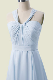 Sky Blue Sleeveless Criss Cross Straps Floor-Length Chiffon Bridesmaid Dresses