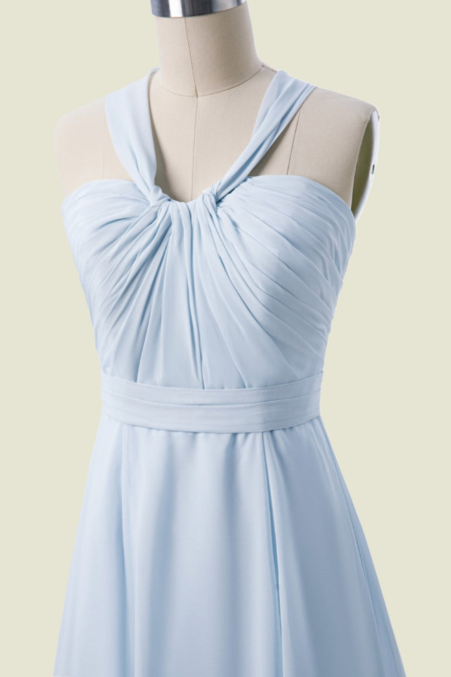 Sky Blue Sleeveless Criss Cross Straps Floor-Length Chiffon Bridesmaid Dresses