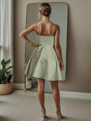 Sexy Spaghetti Straps A-Line Satin Short Homecoming Dress